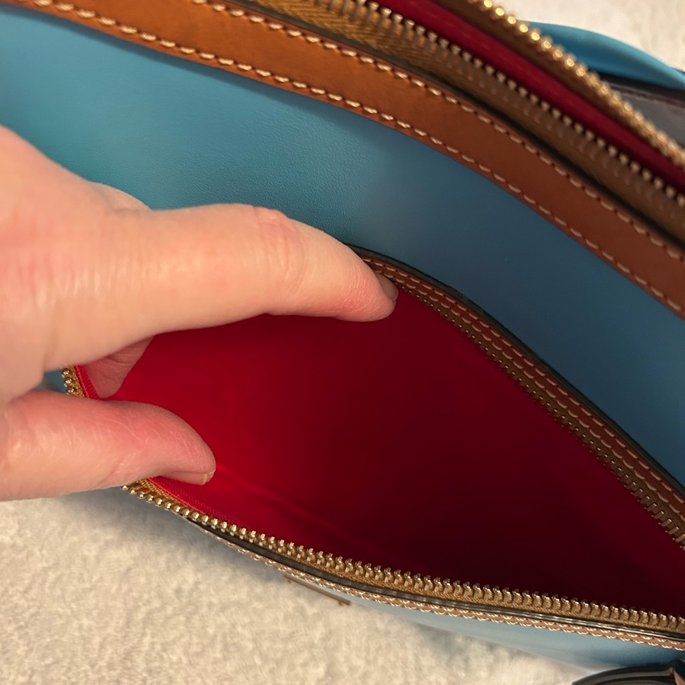 Dooney & Bourke Leather Turquoise Shoulder Bag with brown trim - Picture 6 of 13